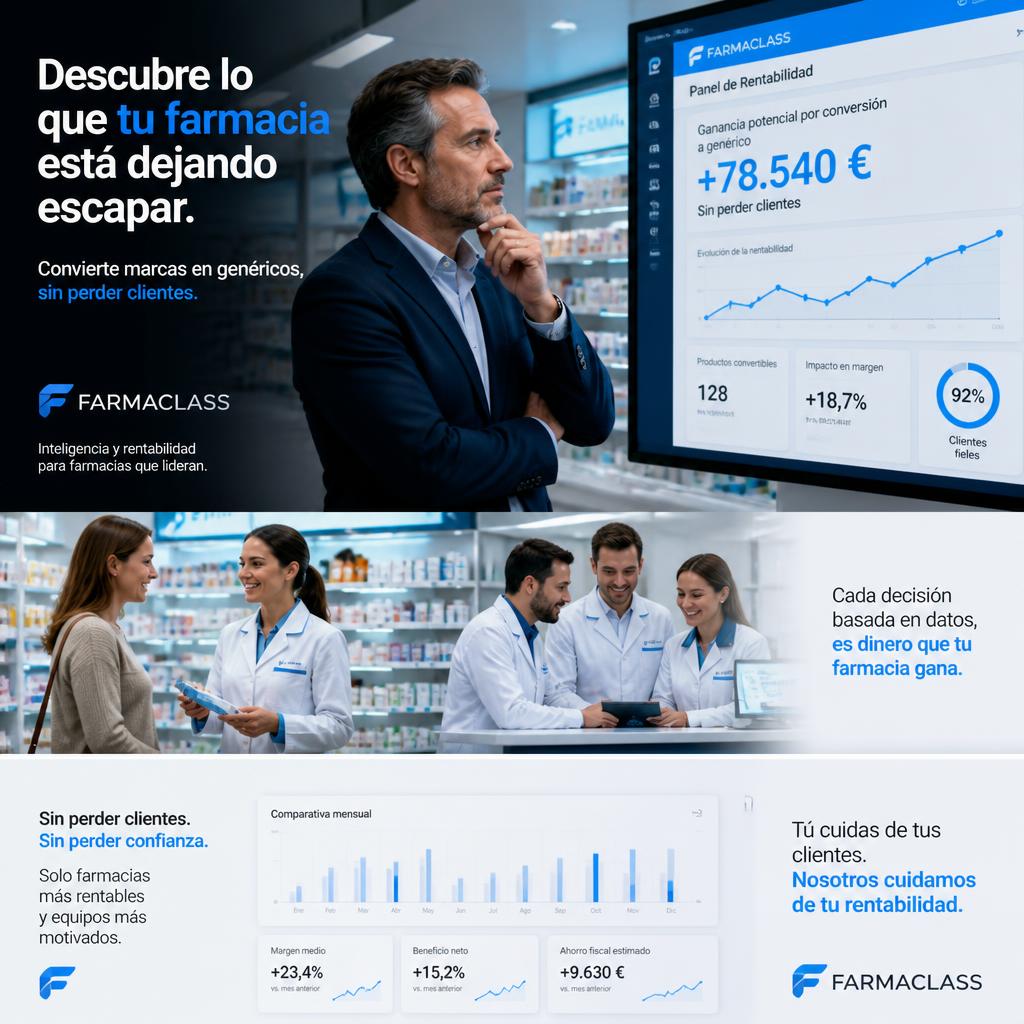 FarmaClass · panel de rentabilidad y equipo de farmacia